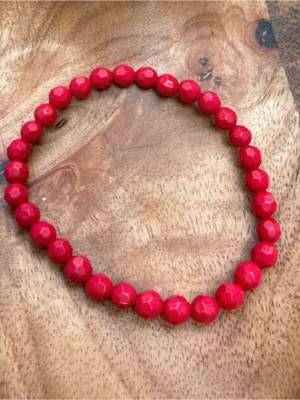 Faceted Red Bead Stretch Bracelet - Women's Jewelry